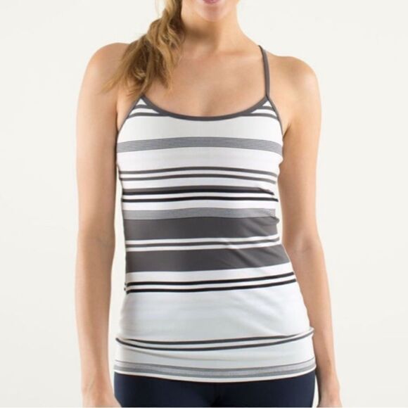 Lululemon Power Y Black and White Striped Tank Size 6 - Picture 2 of 5